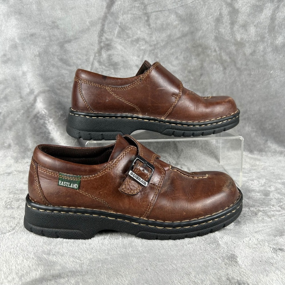 Eastland Syracuse Women 8M Brown Leather Monk Strap Loafers Buckle Shoes 3166